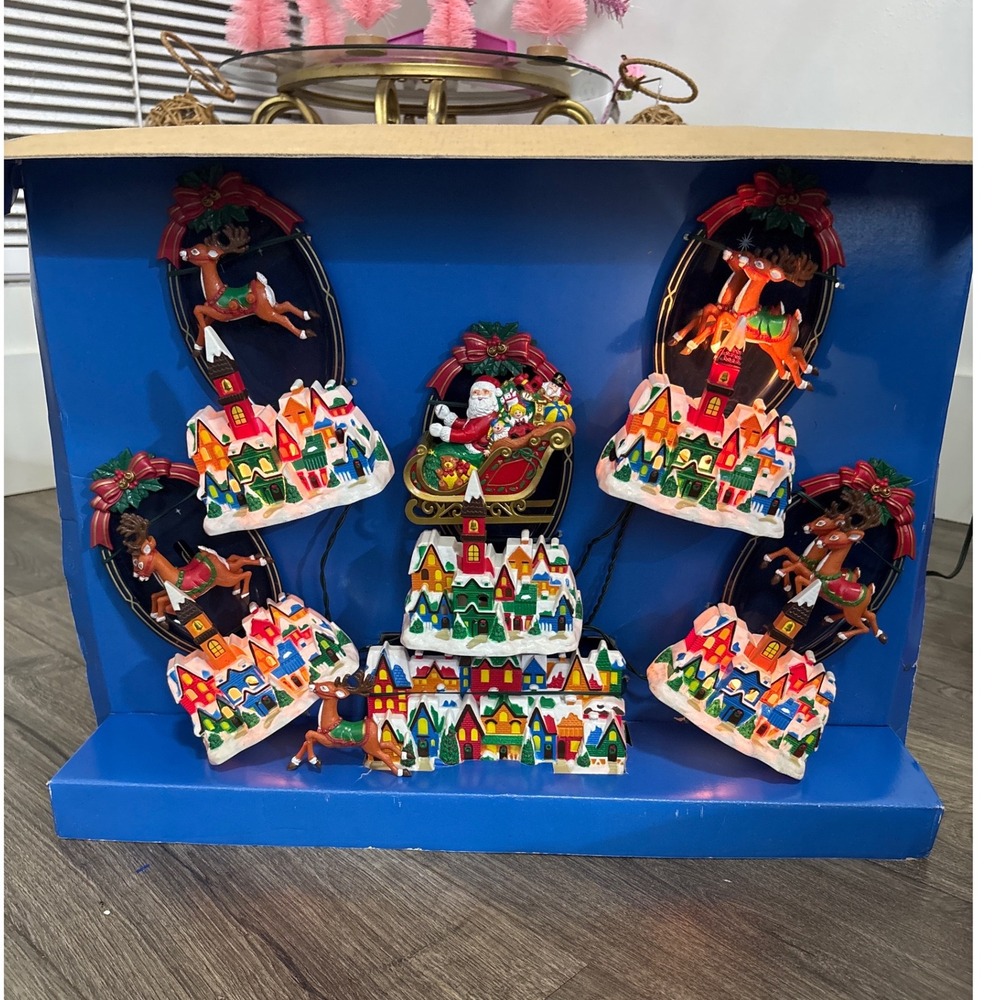 Noma 94' Here Comes Santa y2k Animated Christmas Village Reindeer and Lights NWT